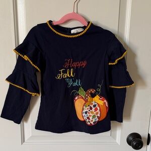 Rare Editions Navy Blue Fall Shirt with Pumpkin Design